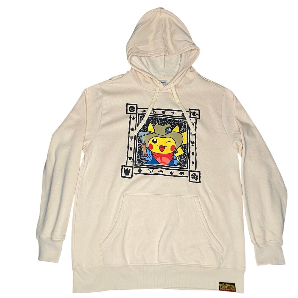 Pokémon x Field Museum Excavator Pikachu Hoodie Sweatshirt Sz L Beige